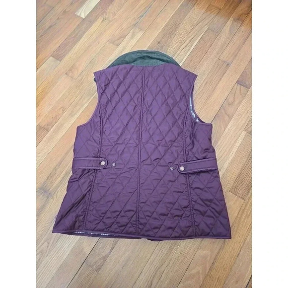 LL Bean Vest Women's Burgundy Quilted Plaid Lined Corduroy Collar Pockets Size L - Picture 5 of 6
